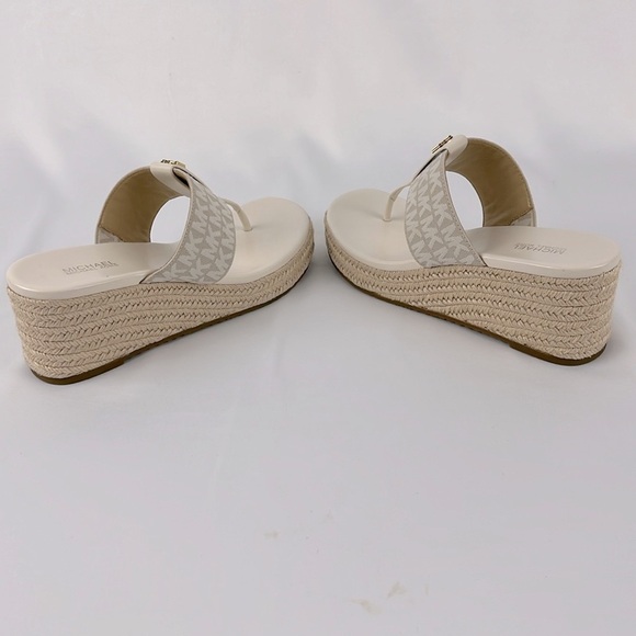 Michael Kors Verity Espadrille Wedge Sandals Cream Size 7 Signature Logo Pattern - Picture 10 of 16